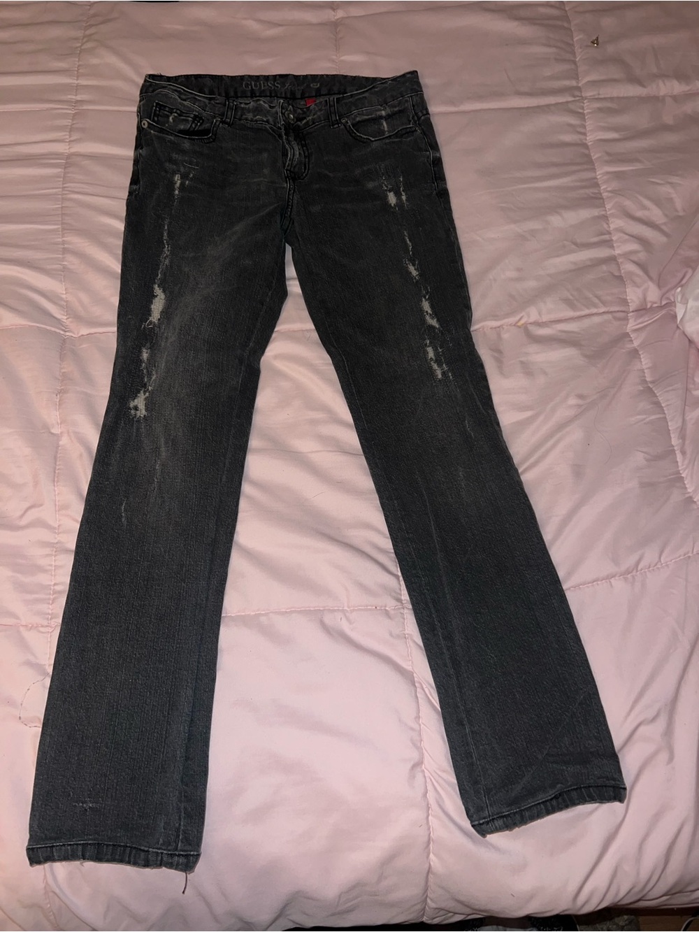GUESS Sexy Skinny Leg Black Wash Distressed Jeans Size 28 - Picture 5 of 6